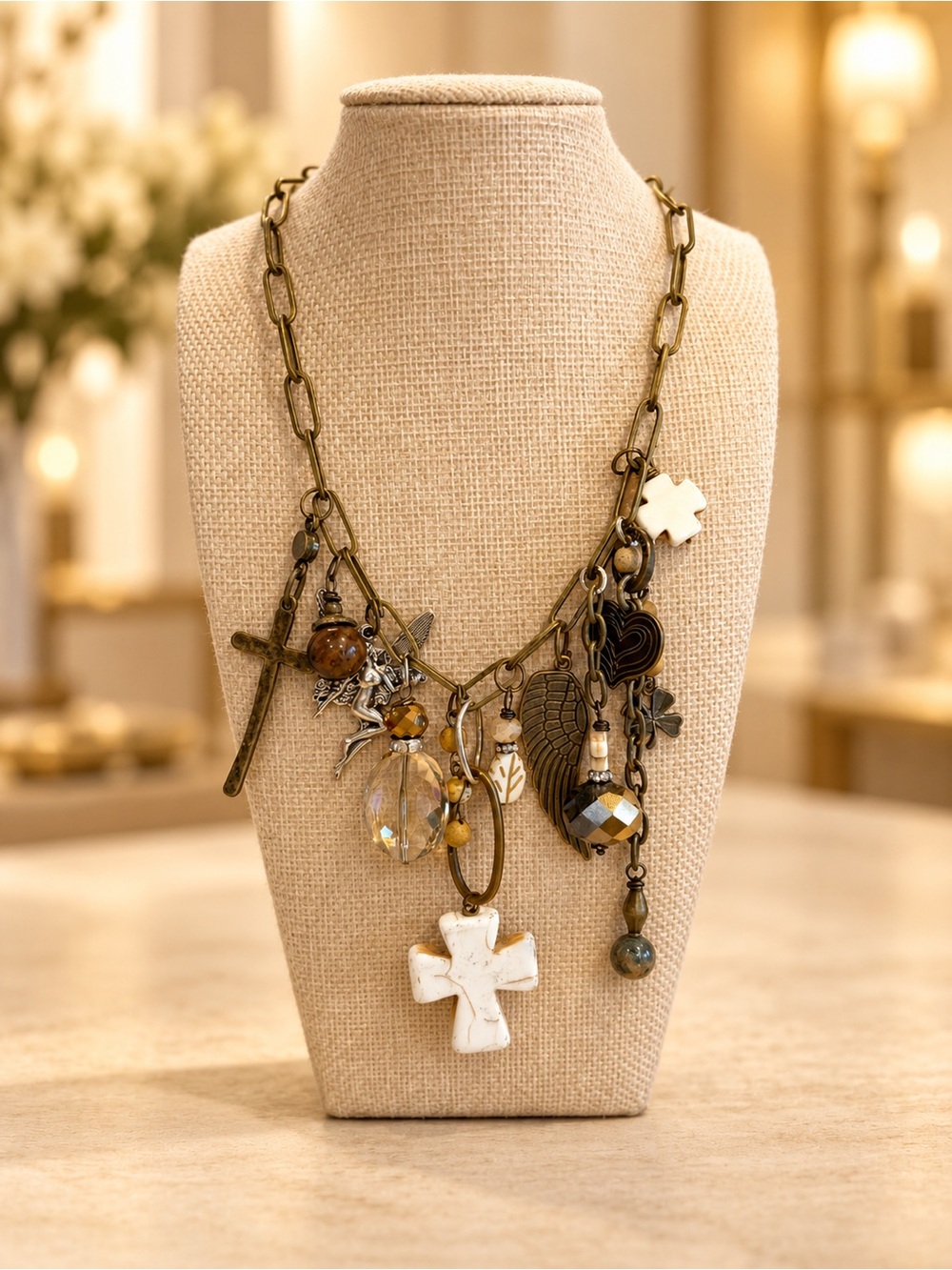 Gypsy junk cross necklace
